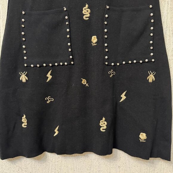 Black Knit Dress with Embroidery & Pearl Collar – Preppy Style Size: S - Picture 6 of 13